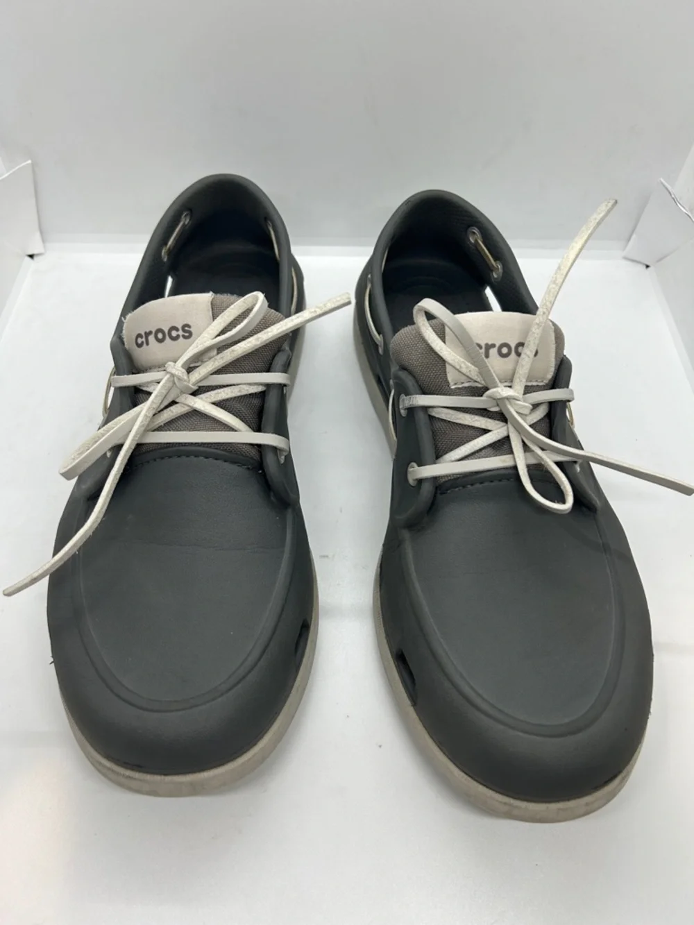 Crocs Classic Boat Shoe Mens Slate Grey White Nautical Deck Shoes Outdoor Sz 11
